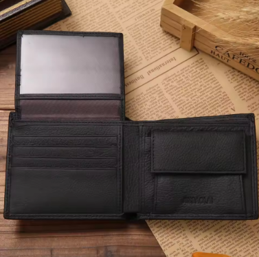 Genuine Leather Mens Wallet Premium Product Real Cowhide Wallets For Man Short Black Walet Portefeuille Homme Short Purses