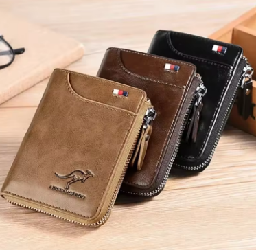 Mens Wallet Leather Business Card Holder Zipper Purse Luxury Wallets for Men RFID Protection Purses Carteira Masculina Luxury