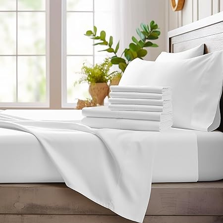 Bamboo Bay 6 Piece California King Size Sheet Set, 100% Viscose Made from Bamboo, Breathable, Ultra Soft Cooling Bed Sheets for Hot Sleepers, Beddings with Deep Pockets Fit 16" Mattress, White