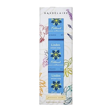 Baudelaire Linden Artisan Travel Soap, 1.7-ounce (3 Pack), For Everyday Use, Bathroom Use, Skin Care, Made in France