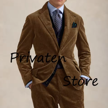 Elegant Fashion Suits Set for Men Suit Set Casual Men's Corduroy Two-piece Suit Mens Clothing Men's Social Facts Smokings Man