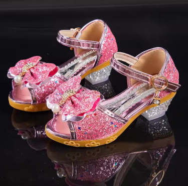 Girls Sandals Summer 2021 New Children's Princess Shoes Little Girls High-heeled Bow-knot Crystal Sandals Party Dress Wedding