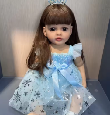 Full Soft Silicone Body Reborn Baby Girl Doll 55 CM 22 Inch Lifelike Long Hair Realistic Princess Toddler Bebe Birthday Gift