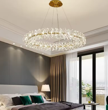 Clear Crystal LED Pendant Lamp Round Lamp Living Room Restaurant Bedroom Lighting Fixtures Gold Metal Wire Adjustable G4 Bulb