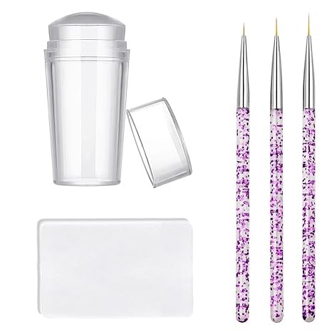 Nail Stamper Nail Art Brushes - French Tip Nail Stamp Clear Nail Art Stamper Jelly with Scraper, 3pcs Nail Pen Brushes, Soft Silicone Stamper Printer DIY French Tip Nail Stamping (3Pcs)