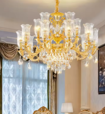 Luxury Villa Living Room Lights, Duplex Building Crystal Chandelier, Zinc Alloy European Style Headlights, Hotel Lobby Lights