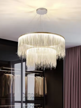 Beautiful Art Deco Pendant Light Aluminum Chain For Parlor Bedroom Restaurant Hanging Lamp Dropshipping Silver Metal