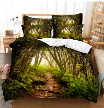 Modern Green Forest Landscape Digital Printing Bedding Set 3D Fashion Design Down Bed Cover Pillowcase 2-3 Pieces Home Textile