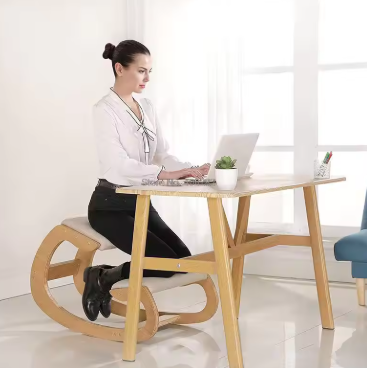 Ergonomic Kneeling Chair Stool W/ Thick Cushion Home Office Chair Improving Body Posture Rocking Wood Knee Computer Chair