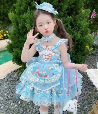 Anime Sanrio Hello Kitty Kuromi Children's Dress CosPlay Academy Style Pleated Skirt Girl Princess Clothes Girl Birthday Gift