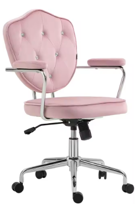 Cute Home Office Chair, Computer Desk Chair With Button Tufted Velvet-Feel Fabric, Swivel Vanity Chair, Pink