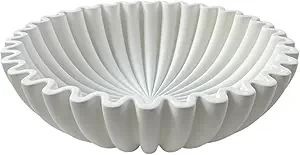OAKOA Concrete Large Decorative Bowl - White Decorative Bowls for Home Decor - Organic Modern Home Decor Bowl - Ruffle Bowl Decor - Fluted Bowl - Scalloped Bowl