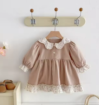 Korean Style Long Sleeved Girl's Dresses for Spring and Autumn Simple Floral Lapel Princess Dress Baby Children's Clothing 0-4Y