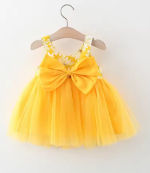 Summer girl baby dress newborn baby chrysanthemum print splicing mesh large bow sleeveless princess dress