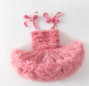 New Cute Baby Girl Clothes Solid Color Halter Fluffy Baby Girl Dress Sweet Baby TuTu Cake Dress Birthday Princess Weekly Frock