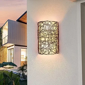 Arturesthome Rustic Wall Lamps, Retro Bohemian Sconce Lights, Natural Rattan Woven Lampshade for Bedside House Reading Living Room Bedroom Kitchen Corridor Lantern Coffee