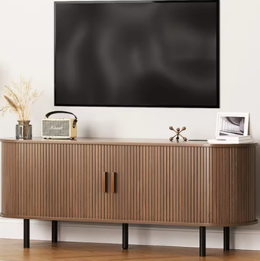 TV Stand Living Room Furniture with Power Outlet for TVs up to 60/70",TV Table with Sliding Doors Storage Adjustable Shelves