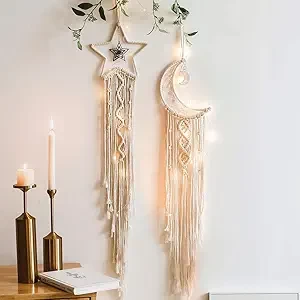 Dreamcatcher Star Moon Lighted Boho Dream Catchers for Adults Nursery Decor Room Decor Home Decor Gifts for Women and Girls 2pcs.