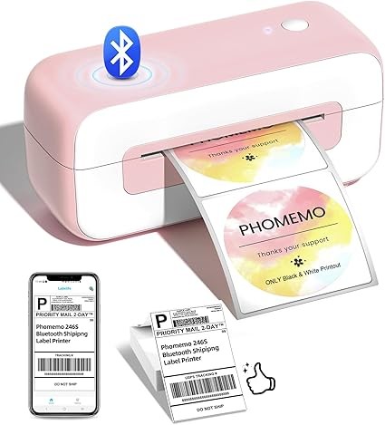 Phomemo Bluetooth Thermal Shipping Label Printer, 2025 Upgrade 4x6 Desktop Thermal Label Printer for Shipping Packages/Small Business/Office/Home, for Amazon, Ebay, Shopify, Etsy, UPS, FedEx - Pink