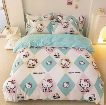 Hello Kitty Duvet Cover Bedding Set Duvet Cover with Pillowcase Single King Queen Twin Size Home Textile Children Bedroom Decor