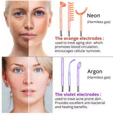 Darsonval Portable High Frequency Facial Machine Skin Therapy With 6 Neon & Argon Wands Remove Wrinkles Acne Facial Therapy Wand