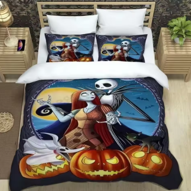 The Nightmare Before Christmas Bedding Set in 10 Sizes Cartoon Print Duvet Cover Pillowcase, Home Boy Bedroom Decoration