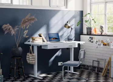 Standing Desk with Double Wooden Drawers, Adjustable Height Electric Standing Desk, Stand Up Home Office