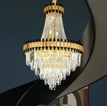 Villa Main Living Room Intelligent Dimming Crystal Chandelier Post-modern Light Luxury Duplex Floor Attic Spiral Staircase