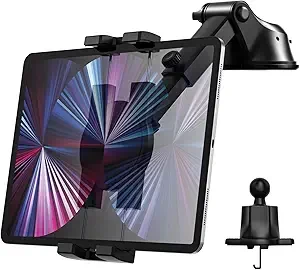 Car Tablet Mount Dashboard Vent, 3-in-1 Universal Car Air Vent Windshield Dash Tablet Holder with Suction for iPad Pro 12.9 Air Mini, Galaxy Tabs, iPhone Series, 4-13" Tablets & Phones