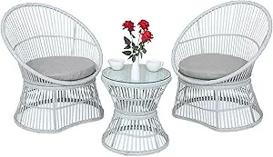 Athena Collection Outdoor Patio Furniture Set Wicker Bistro Set, 3 Piece Conversation Set All-Weather PE Rattan Chairs with Seat Cushions & Glass Table for Porch, Backyard, Beige