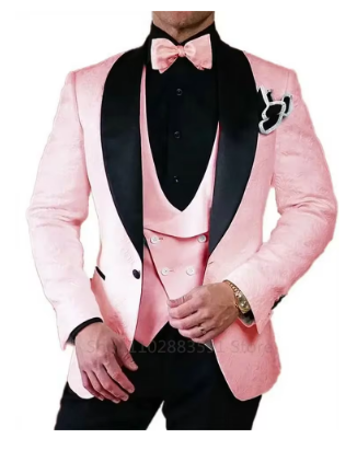 Black Jacquard Wedding Party Tuxedo For Groom Wedding Shawl Lapel 3 Pieces Slim Fit Mens Suits Male Waistcoat Vest Pants