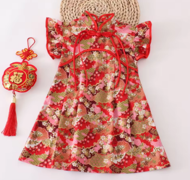 Summer Red Girls Dresses Casual Perform Outfit Kids Cheongsams Costume Vestido Fashion Girl Clothes Baby Chinese Dress Qipao
